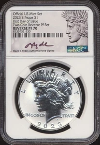 2023-S Peace Dollar NGC Reverse PF 70-FDOI Ryder signature - Picture 1 of 2