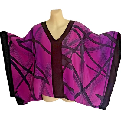 Kay Chapman Elid Tunic Poncho Top Brushstroke Silk Hand Painted - image 1 of 4