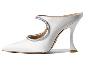 Stuart Weitzman Xcurve Crystal 100 Mule Satin SB647 White/Clear/White Size 8.5 B - Picture 1 of 13