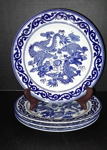 4er Set Bombay Asiatischer Garten Drachen Motiv Blau & Weiß Porzellan 7 3/4" Teller - Bild 1 von 3