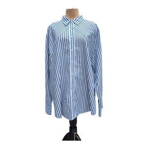 Nine West Oversized Button Down Striped Collared Shirt Women's XXL Classy Casual - Picture 1 of 10