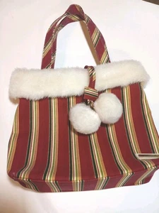 Holiday Tote/ Purse Longaberger Fur & Snowballs, 9.5 X 9.5" Snap Close - Picture 1 of 6
