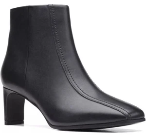 CLARKS SEREN 55 TOP LADIES BLACK LEATHER ANKLE HEELED BOOTS UK Size 4 D EUR 37. - Picture 1 of 7