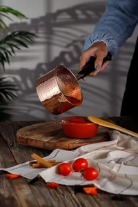 Copper Saucepan & Butter Warmer, 1Mm Thick Solid Uncoated Copper, Wooden Handle, - Picture 1 of 7