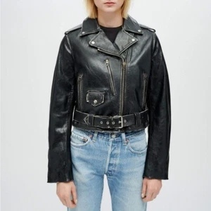 Neu mit Etikett neu/fertig Vintage schwarz Leder Moto Reißverschluss Jacke klassisch kultig Original Größe S - Bild 1 von 13