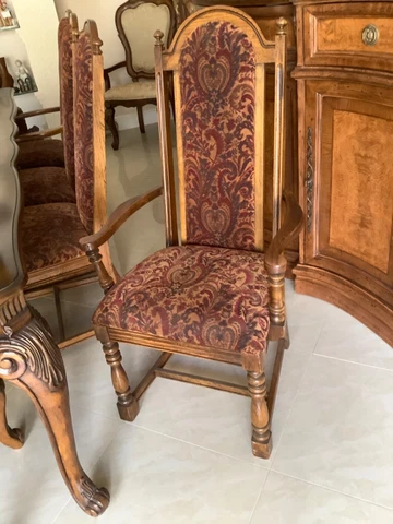 DINING ROOM CHAIRS VINTAGE TALL BACK PAISLEY VELOUR 10 WOOD CHAIRS 8 + 2 ARM Cover