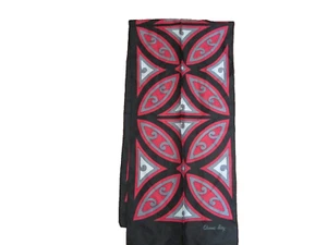 Bufanda Larga Queen's Way Acetato Negro Rojo Plata Patrón Italiano 54" x 12.5" - Imagen 1 de 4