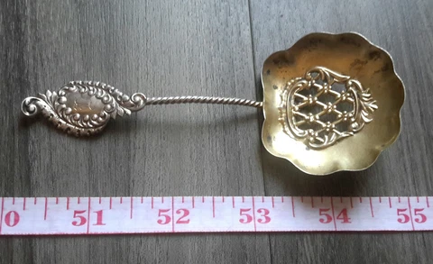 Sterling Silver slotted Candy nut spoon 5 inch monogram handle Cover