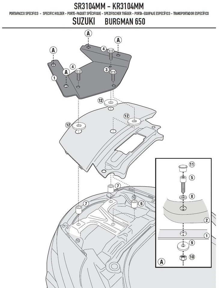 SR3104MM GIVI CASE MOUNT for Suzuki Burgman 650 2017 2018 2019 2020 - Image 1 of 1