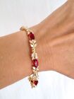 7.62 Ct Pear Cut Simulated Red Ruby Women Tennis Bracelet 14k Yellow Gold Plated