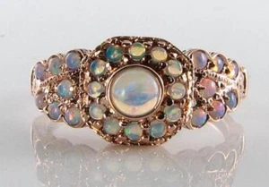 9CT 9K ROSE GOLD FIERY OPAL ETERNITY ART DECO INS CLUSTER RING FREE RESIZE - Picture 1 of 5