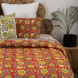 Multi Color Floral Cotton 100% Soft Pure Bedspread Jaipuri Razai Quilt - Picture 1 of 5