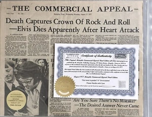 ORIGINAL Authentic 1977 Elvis Death Memphis Tribute Newspaper w CoA! - Picture 1 of 13