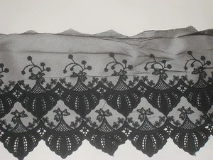 1 yard in 7" width black color high end crochet poly cotton & tulle trim - Picture 1 of 5