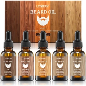 Beard Oil Premium Grooming Set for Men with Argan and Jojoba Oil - 5 Scent Gift - Picture 1 of 8