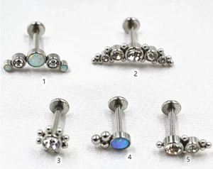 OPAL Ball Cluster Triple Helix Cartilage Lip Labret Bar Stud Earing Piercing - Picture 1 of 8