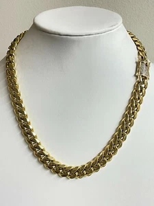 Miami Cuban Link CHOKER Chain Real Gold Over SS Necklace Iced Clasp Mens Ladies - Picture 1 of 10