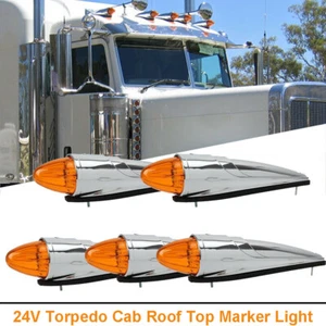 5x 24V LED Amber Torpedo Cab Roof Top Marker Light For Kenworth Peterbilt Truck - Picture 1 of 11