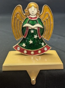 Enamel Angel Stocking Holder Weighted Metal Christmas Holiday Vintage - Picture 1 of 8