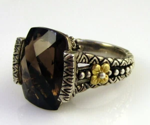 Estate Stunning Wide Barbara Bixby Sterling Silver 18K Gold Smoky Quartz Ring - Picture 1 of 6