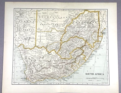 Antique Illustration Color Map of South Africa Cape Town Encyclopedia 1901 - Image 1 of 4