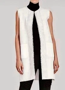 Elie Tahari Women's Off White Textured Duster Vest Size Large - Picture 1 of 9