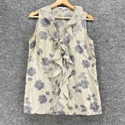 Blusa Cabi Mujer S Pequeña Beige Floral Cuello en V Sin Mangas Seda Correa Ancha Informal Foto 1 de 4