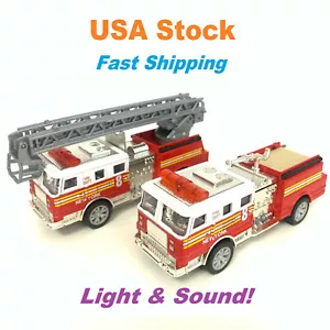 Fire Truck, Fire Engine, Diecast Toy Car 5'', Ladder/Water Gun, Light/Sound - Picture 1 of 24