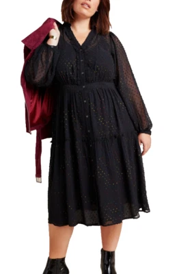 Anthropologie Dress Womens 20W Audrey Rainbow Clip Dot Tiered Midi Boho Layered - Image 1 of 4