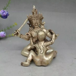 Tibet Buddhism Copper/silver Vajra Mandkesvara Yab-Yum Happy Buddha Statue - Picture 1 of 6