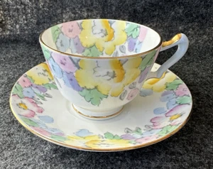 VINTAGE 1950s CROWN STAFFORDSHIRE TEA CUP & SAUCER F14910 SPRING PASTEL FLOWERS - Picture 1 of 22