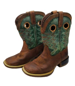 Durango Kids Size 13 Western Tan/Turquoise Leather Boots DBT0224C (H4) - Picture 1 of 6
