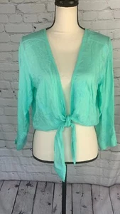 Nomadic Traders Fresco 100% Rayón Aqua Floral Bordado Top Abierto Corbata Cintura M - Imagen 1 de 13