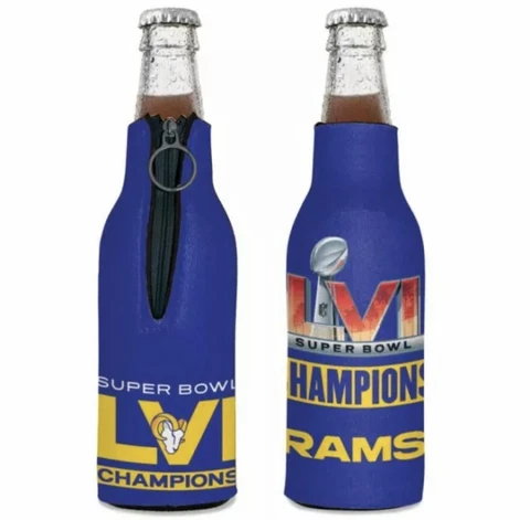 LOS ANGELES RAMS SUPER BOWL LVI CHAMPIONS BOTTLE HOLDER COOZIE COOLER W/ ZIPPER Cover