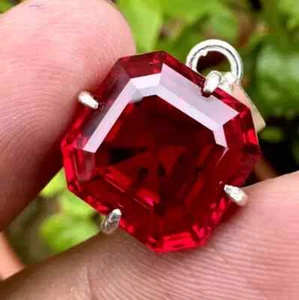 A+ Natural Red Ruby Asscher Cut 925 Solid Silver Pendant Loose Gemstone 26.6 Ct+ - Picture 1 of 7