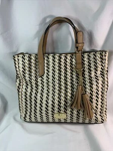Kate Landry Handbag Purse, Black/White/Gold Striped - Picture 1 of 13