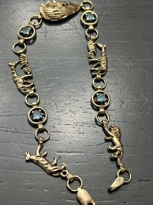 Браслет из 10-каратного желтого золота с драгоценным камнем аквамарином Ноевым ковчегом 7,5 дюйма весит 6 г - Изображение 1 из 4