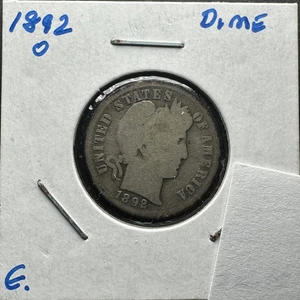 Moneda de diez centavos de barbero 1892-O muy circulada Nueva Orleans como nueva - Imagen 1 de 4