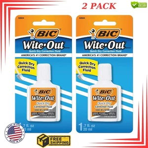 ✅(2-PACK) BIC White Wite Out Quick Dry Foam Brush Correction Fluid 0.7Fl Oz/20ml - Picture 1 of 12
