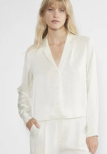 Wilfred Light Birch Off White Satin Button-Front Long Sleeve Top Aritzia Medium - Bild 1 von 10