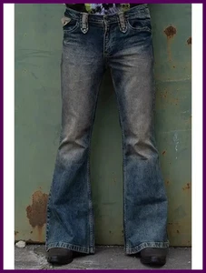 Retro Herren Bell Bottom Jeans Slim Fit Flared Denim Hose 60er 70er Freizeithose - Bild 1 von 24