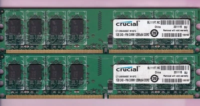2GB 2x1GB PC2-5300 DDR2-667 CRUCIAL CT12864AA667.M16FG MICRON Desktop Memory Kit - Image 1 of 2