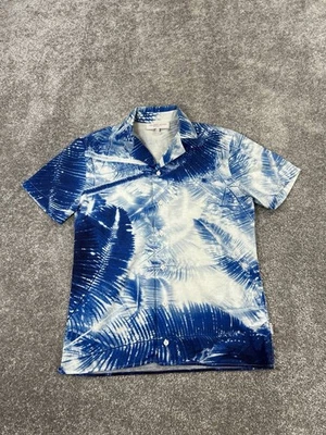 Camisa Orlebar Marrón Para Hombre Mediana Azul Blanca Tropical Abotonada Cuello de Campamento  Foto 1 de 4