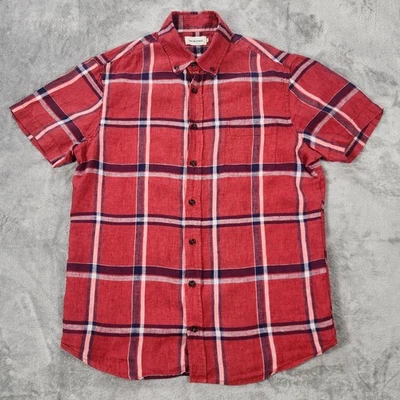 Taylor Stitch Shirt Mens Medium Red Plaid Linen Short Sleeve Button Up Casual - Image 1 of 4