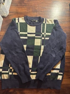 Vintage Structure Multicolor Green Blue White Sweater Knitted Mens XL - Picture 1 of 3