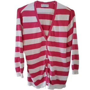Covington Pink & White Striped 3/4 Sleeve Button Down Cardigan - Picture 1 of 3