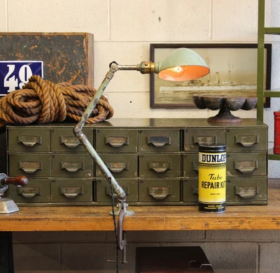 Vtg Industrial Ajusco 33" Task Desk Lamp Light OC White Era Articulating 1930s - Image 1 of 4