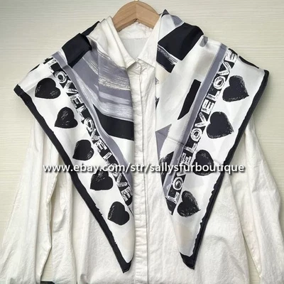 Sallys Heavy 18 Momme Sarga Seda Envolvente Bufanda Corazones Estampado Cuadrado Estola Mantón 35" Foto 1 de 4