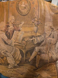 Vintage Wandteppich Wandbehang viktorianischer Salon Musiker spielen Geige und Klavier - Bild 1 von 7