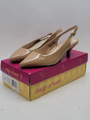 EASY STREET Stretch Gore Faye Biqueira Pontiaguda Stiletto Slingback Nude Patente 8,5 M - Imagem 1 de 4
